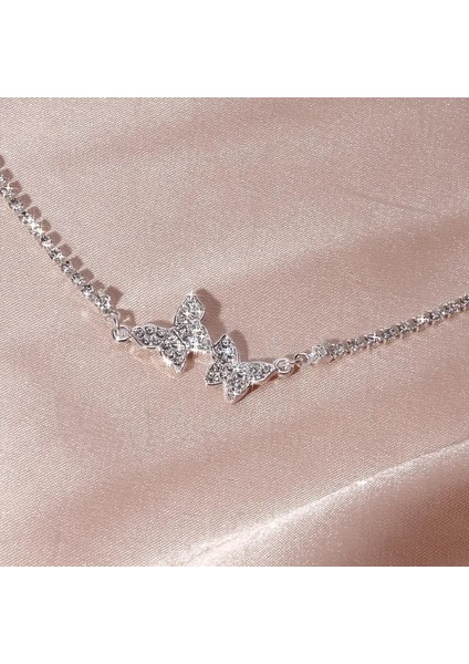 Lalin Su Yolu Gümüş Kaplama Kelebek Detaylı Parlak Kolye modelleri