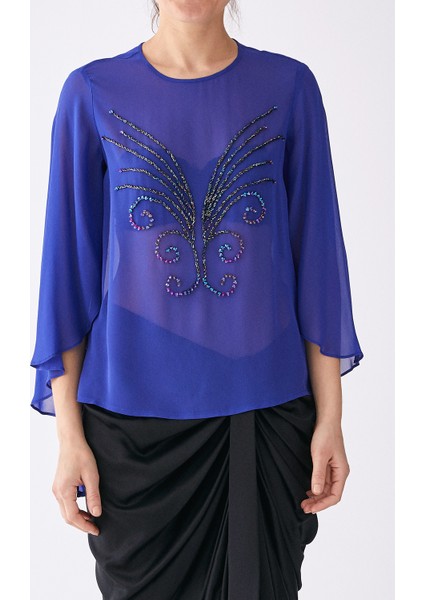 Taş İşlemeli Transparan Bluz Mor K2013175_018