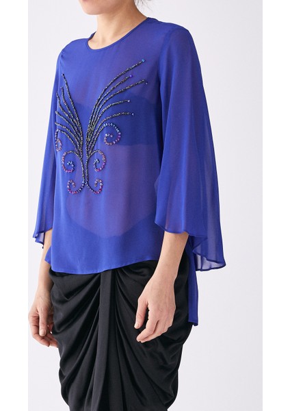 Taş İşlemeli Transparan Bluz Mor K2013175_018 modelleri