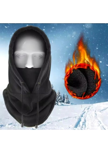 Gerçek Polar Rüzgar Geçirmez Kapüşonlu Şapka Bere Boyunluk Motor Kar Maskesi