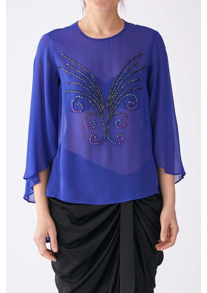 Taş İşlemeli Transparan Bluz Mor K2013175_018 fırsatları