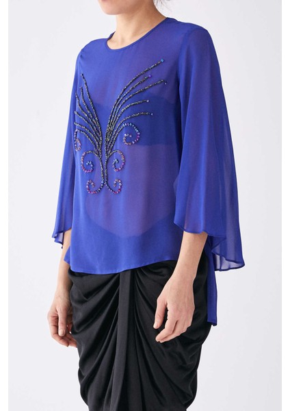 Taş İşlemeli Transparan Bluz Mor K2013175_018