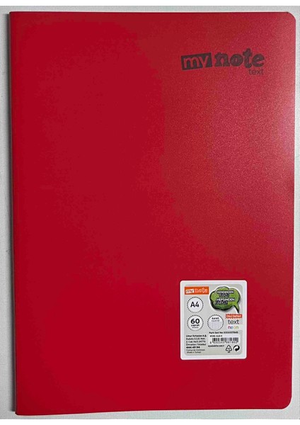 A4 60 Yaprak Kareli Pp Kapak Dikişli Defter Kırmızı