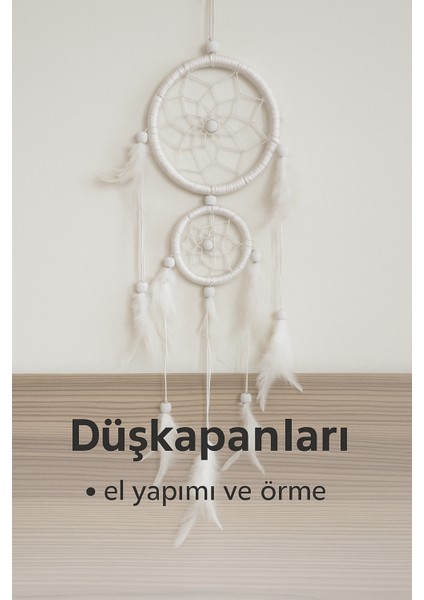 El Yapımı Beyaz Tüylü Iki Halkalı Rüya Kapanı – Kötü Rüyaları Uzaklaştıran Düş Kapanı fırsatları