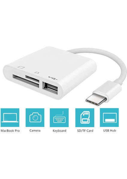 USB Type-C 3in1 Micro Sd Tf Hafıza Kartı Okuyucu USB Çevirici Kamera Macbook Matebook
