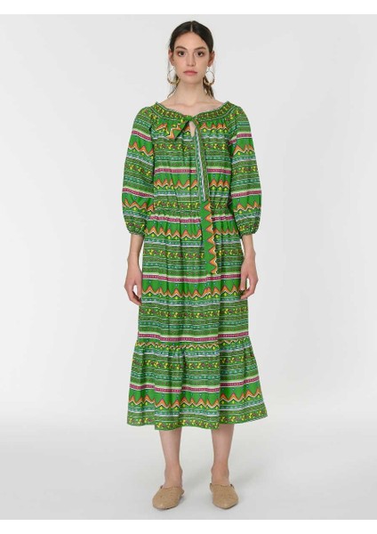 Desenli Uzun Günlük Elbise Standart Renk Y1967116_089