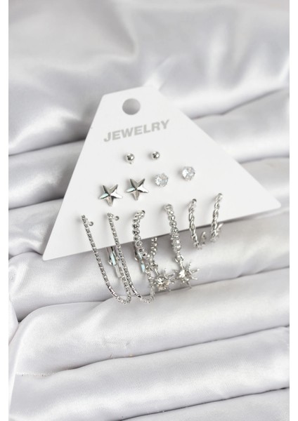 Bfs Pirinç Gümüş Renk Küpe Seti 6'lı