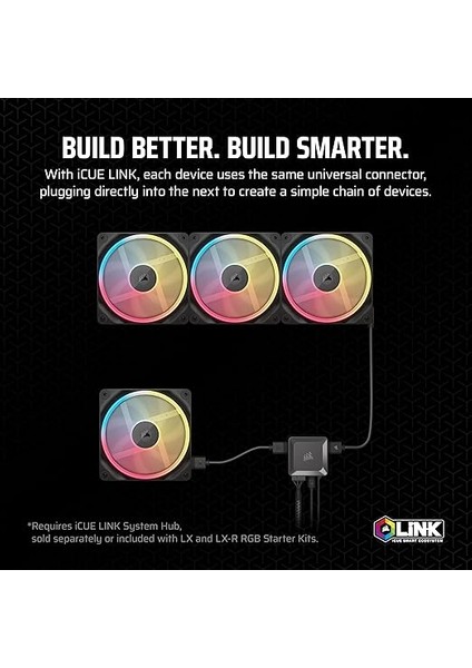 Icue Link LX120-R Rgb 120MM Pwm Ters Fan - Tek Fan - Düşük Gürültülü, Corsaır Manyetik Kubbe Rulman, Çift Işık Döngüsü, Corsaır Quikturn Vidaları, Sıfır Rpm Modu - Siyah indirimleri