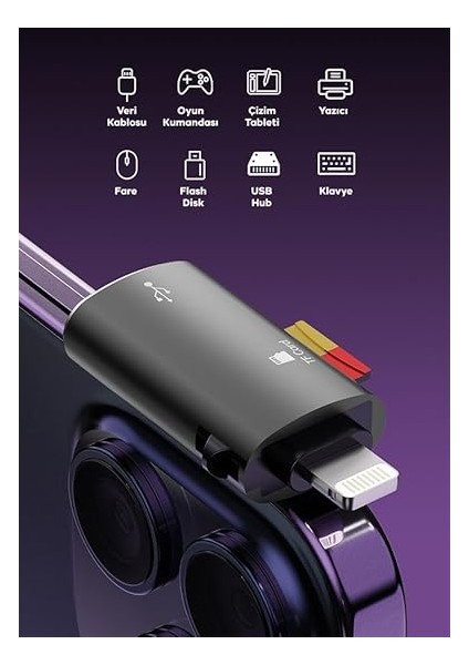 Mobile Iphone Lightning Girişli Hafıza Kart ve USB Okuyucu Adaptör, 1x Tf Kart ve 1x USB Çevirici modelleri