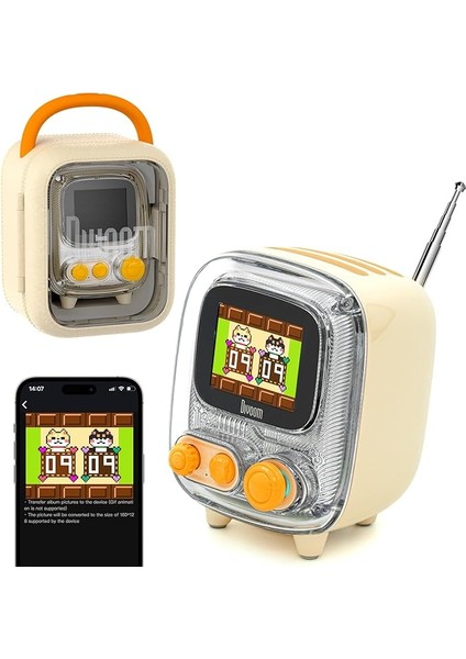 Tiivoo-2 Fm Radyo Bluetooth Hoparlör Çalar Saatli, Pixel Art Retro Mini Küçük Sevimli Kablosuz Hoparlör, Vintage Dekor Parti Ofis Ev Masası Yatak Odası Mutfak Dış Mekan Için Uygun, Krem