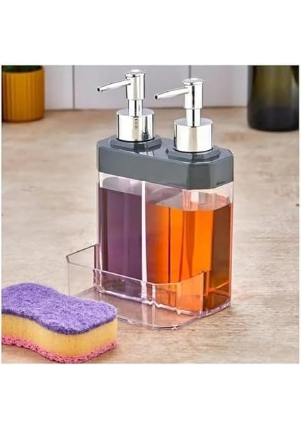 Home 2 Bölmeli Sıvı Sabunluk & Süngerlik – Bulaşık Deterjanı ve El Sabunu Için Çift Hazneli, Entegre Süngerlik Bölmeli, Tezgah Üstü Pratik Sabunluk Tezgah Düzenleyici (Gri) fiyatları