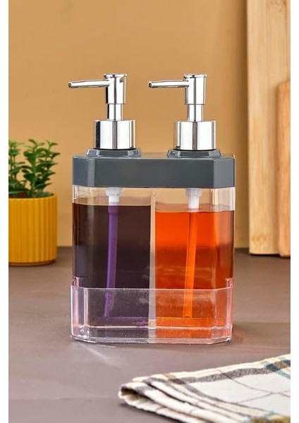 Home 2 Bölmeli Sıvı Sabunluk & Süngerlik – Bulaşık Deterjanı ve El Sabunu Için Çift Hazneli, Entegre Süngerlik Bölmeli, Tezgah Üstü Pratik Sabunluk Tezgah Düzenleyici (Gri) indirimleri