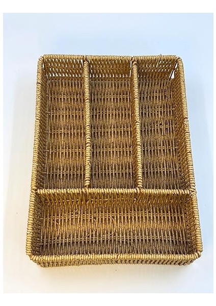 Home Hasır Örgülü 5 Gözlü Kaşıklık – Çekmece Içi Kaşık, Çatal, Bıçak Düzenleyici Organizer, Doğal Hasır El Yapımı Mutfak Gereçleri Saklama Ünitesi, Estetik ve Fonksiyonel Tasarım (Plastik Örgü) fırsatları