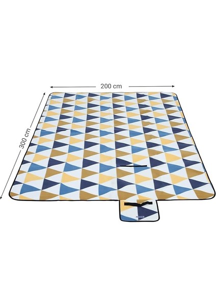 Piknik Örtüsü, 300 x 200 Cm, Büyük, Kamp Örtüsü, Park, Bahçe, Plaj Için, Su Geçirmez, Makinede Yıkanabilir, Katlanabilir, Sarı ve Mavi Üçgenler GCM073Q01 modelleri