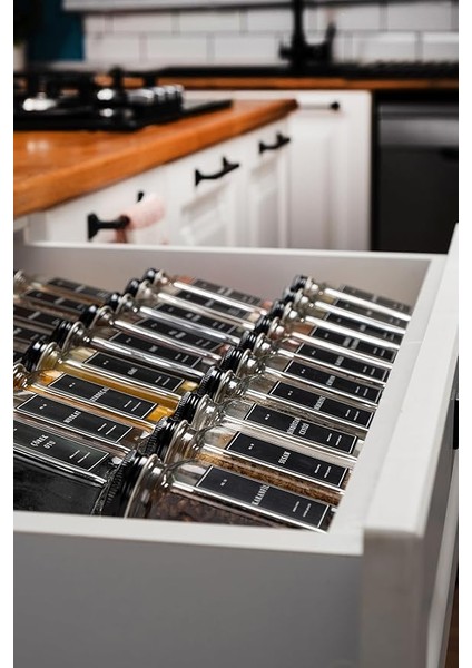 Home 24'lü Baharatlık Seti, 120 Ml, Siyah Kapak ve Etiketli Standsız Takım