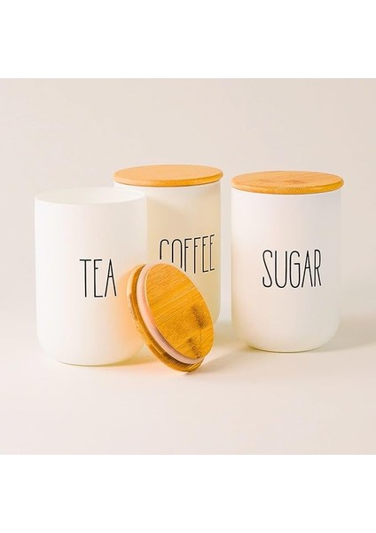 Beyaz Cam Kahve, Şeker ve Çay Saklama Kavanoz Seti Hava Geçirmez (3'lü Set) Baharatlık, Beyaz