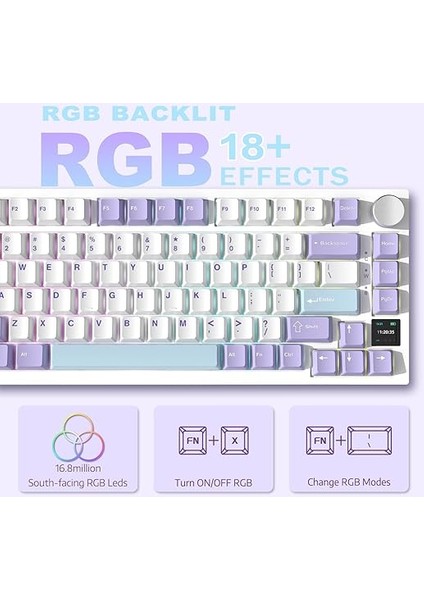 AK820PRO 75% Tkl Mekanik Oyun Klavyesi,2.4g Kablosuz/bt5.1/usb-C Kablolu,tft Renkli Ekran ve Cnc Düğmeli 81 Tuş,rgb Aydınlatma-Mor Beyaz indirimleri