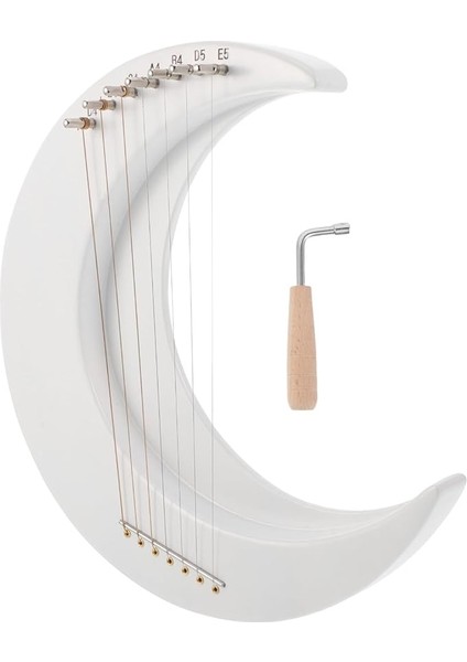 Mini 7 Telli Lir Arp Ay Şeklinde Ahşap Telli Çalgı ve Akort Anahtarı ile Müzik Pratiği Öğrenme ve Performans Için