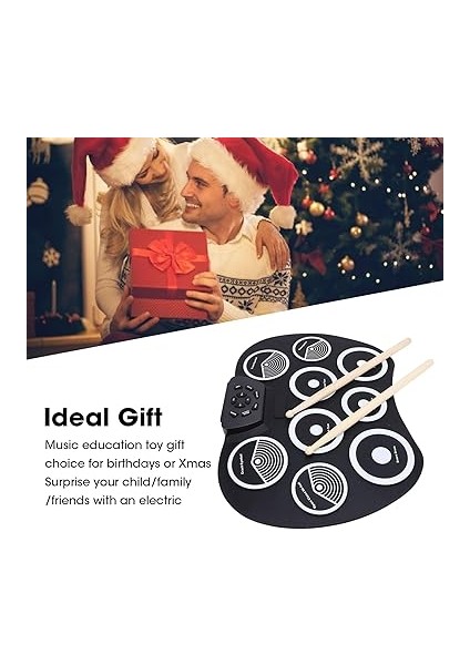 Bateri Seti, Roll Up Davul Pedi, 9 Alıştırma Pedi 3,5 mm Jack Silikon 7 Ton 10 Ritim Elektrikli Davul, Çocuklar Için 10 Demo Şarkı fırsatları