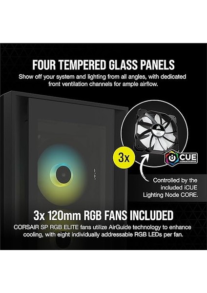 Icue 5000X Rgb CC-9011212-WW USB 3.1 Type-C Temperli Cam Siyah E-Atx Mid-Tower Gaming (Oyuncu) Kasa fırsatları