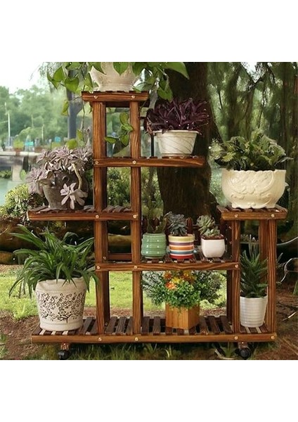 Ahşap (Çam) Ceviz Renk 6 Katlı Bitki Standı, Kilitlenebilir Tekerlekler + Mini Bahçe Seti + My Bead Kokulu Mum 50 cc modelleri