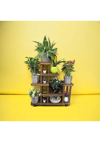 Ahşap (Çam) Ceviz Renk 6 Katlı Bitki Standı, Kilitlenebilir Tekerlekler + Mini Bahçe Seti + My Bead Kokulu Mum 50 cc indirimleri