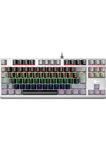GK304 USB Kablolu Red Switch Mekanik Oyuncu Klavyesi - Makro Tuş Atamalı, Rgb LED Aydınlatmalı, Qwerty Türkçe Tuş Dizilimi, Gaming Türkçe Q Klavye Siyah Ağırlıklı Siyah & Gri