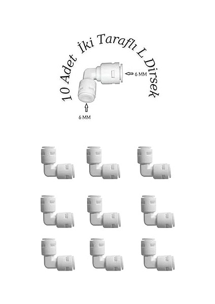 Water 10 Adet Su Arıtma Filtre Bağlantı L Dirsek 1/4-6 mm (Quick Bağlantı)