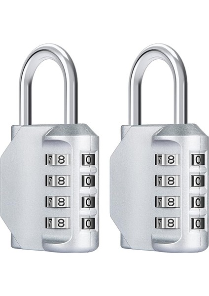 Kombinasyon Asma Kilit, 2 Paket 4 Haneli Şifreli Kilit, Hava Koşullarına Dayanıklı Metal ve Kaplamalı Çelik (Gümüş)