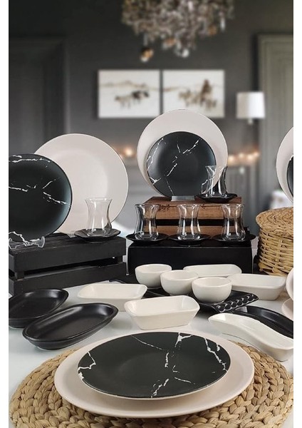 36 Parça 6 Kişilik Kahvaltı Takımı Mermer Desenli