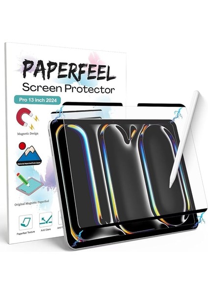 iPad Pro 13 2024 M4 Için Manyetik Folyo, Koruyucu Folyo, Mat Kağıt Manyetik Folyo, Yazı Çizmek Için, Parlama Önleyici, Daha Az Parmak Izi, Kolay Kurulum, Çizilmez