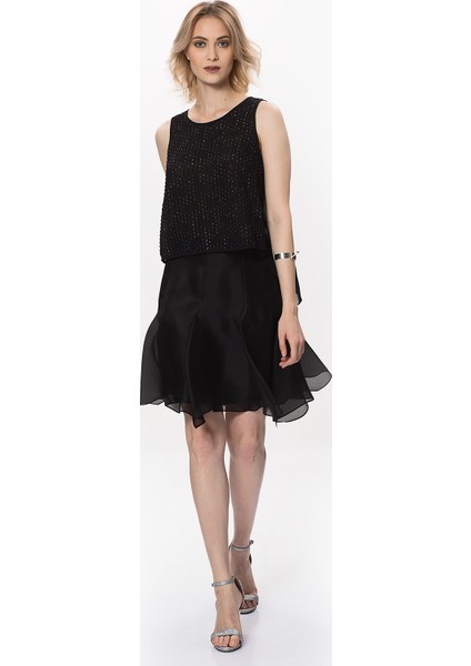 Tül Detaylı Mini Etek Siyah Y9915002_001