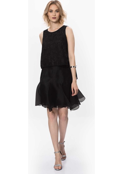 Tül Detaylı Mini Etek Siyah Y9915002_001