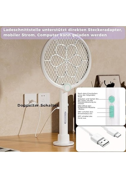 Elektrikli Sinek Raketi, Ekstra Güçlü, 4000 V, 2'si 1 Arada USB Katlanabilir Sinek Raketi, Elektrikli, 1200 Mah Şarj Edilebilir Pil, LED Işık, Uv Işık Tuzağı, 3 Katmanlı Koruma Ağı, Beyaz fırsatları