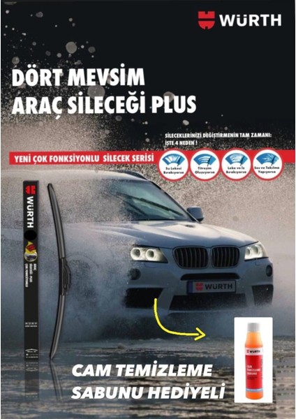 Dört Mevsim Araç Sileceği Plus 450 mm 18 In 9 Farklı Aparat Cam Sabunu Hediyeli