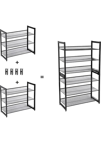 3 Katlı Metal Ayakkabı Rafı, Fileli Raf, Ayarlanabilir Koyma Alanlı Düz Veya Açılı Raf Zeminleri, Koridor, Giriş Alanı Için Istiflenebilir Depo Rafı, 74X62,8X30,7 Cm, Siyah, LMR03B indirimleri