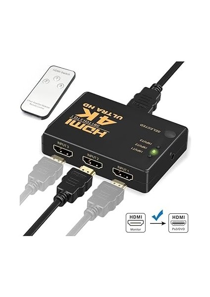 Yeni Nesil Tv Için HDMI Çoklayıcı 3 Port 4K Kumandalı Kullanımı ve Kurulumu Kolayultra Hd HDMI Switch Splitter Kablo Dahil Değildir 3 PORT4KHDMI modelleri