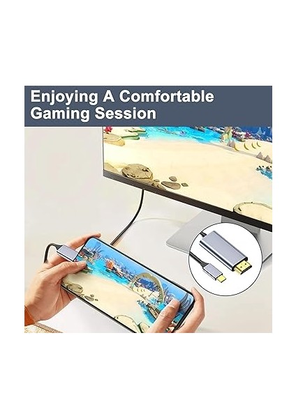 Type-C To HDMI Kablosu 4K 2m, Usb-C Erkek – HDMI Erkek, Thunderbolt 3/4 Uyumlu, Surface Pro 7/8/9, iPad Pro/air 2020/2022, Huawei Mate 40, 1.8 Metre modelleri