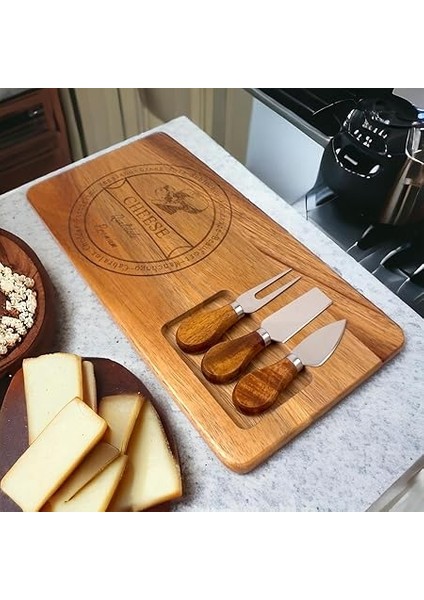 4 Parça Akasya Ağacı Peynir Sunum Tabağı Seti - Doğal Ahşap Peynir Sunum Tepsisi - Şık Servis Tahtası ve Çatal Bıçak Takımı - Misafir Ağırlama ve Mutfak Için fiyatları