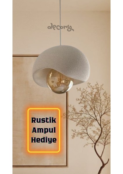 Beton Görünümlü Tekli Sarkıt Avize, Iskandinav Tarzı Bohem Sarkıt Avize (Bioplastik) E27