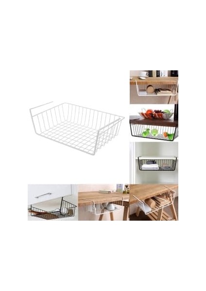 2 Adet Paslanmaz Metal Kanguru Raf Altı Sepeti [beyaz] Çelik Askılı Düzenleyici