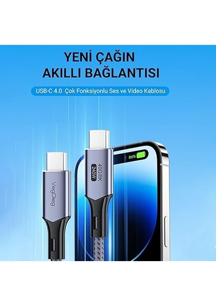 USB 4.0 E-Mark 240W 40GBPS Thunderbolt 4 8k 60Hz Type-C Görüntü Hızlı Şarj ve Data Kablosu 2 Metre fiyatları