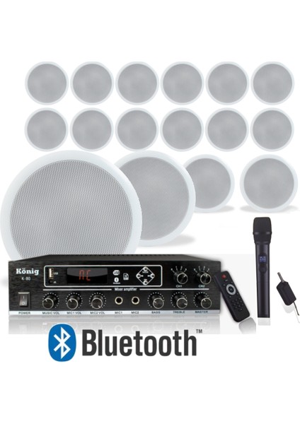 16’li Tavan Hoparlörlü El Mikrofonlu Bluetooth Anfi Ses Sistemi Seti