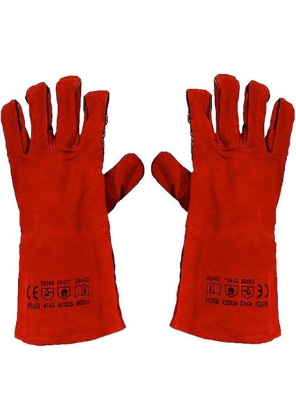 Kaynak Eldiveni Deri Kaynakçı Koruyucu Eldiveni Kırmızı No:9 (1 Çift)