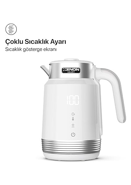 Smart Akıllı Kettle Paslanmaz Çelik Çift Katmanlı Mobil Uygulama Kontrollü Dijital Dokunmatik Otomatik Kapanma Hızlı Kaynatma Kolay Temizlik Kaçak Akım Korumalı Su Isıtıcı 1.7 Lt (Beyaz) X7102 fiyatları