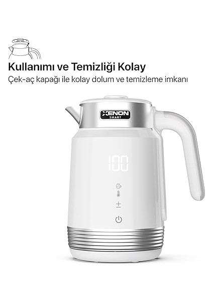 Smart Akıllı Kettle Paslanmaz Çelik Çift Katmanlı Mobil Uygulama Kontrollü Dijital Dokunmatik Otomatik Kapanma Hızlı Kaynatma Kolay Temizlik Kaçak Akım Korumalı Su Isıtıcı 1.7 Lt (Beyaz) X7102 modelleri
