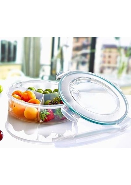 3 Bölmeli Sızdırmaz Contalı Kilitli Kapaklı 1,35 Litre Yuvarlak Erzak Saklama Kabı LC-500 fiyatları