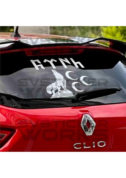 Türk Sticker Arka Cam Uluyan Kurt Ccc Sticker Tüm Araçlara Uyumlu Beyaz Renk