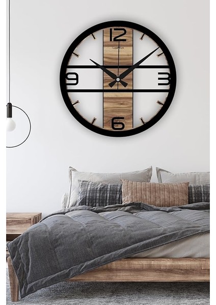 Sessiz Duvar Saati, Ahşap Modern Duvar Saati, Yeni Ev Hediyesi, Yeni Ofis Hediyesi, 60CM (60 Cm)