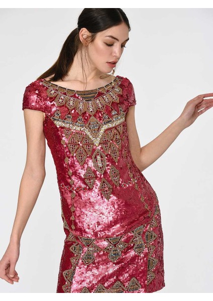 Fuşya Payetli Mini Elbise Standart Renk Y1962102_089 fiyatları